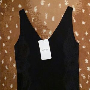 NWT Zara Black Knit Dress Lace Detail sz M